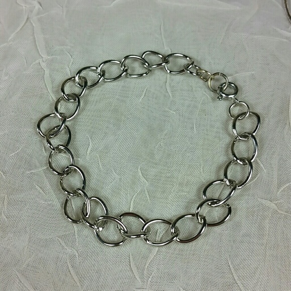 Bracelet Silver tone blank charm curb chain - Picture 2 of 2